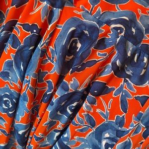 Floral Orange & Blue Sleeveless Chiffon Dress-XXL